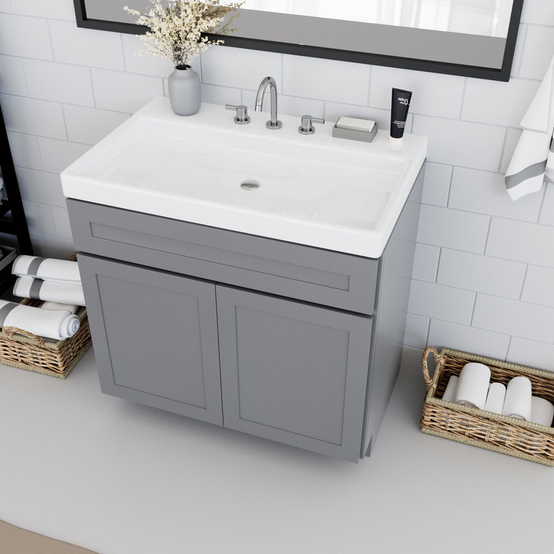 KitchenMan 24'' Single Bathroom Vanity Base Only in Light Grey Shaker ...